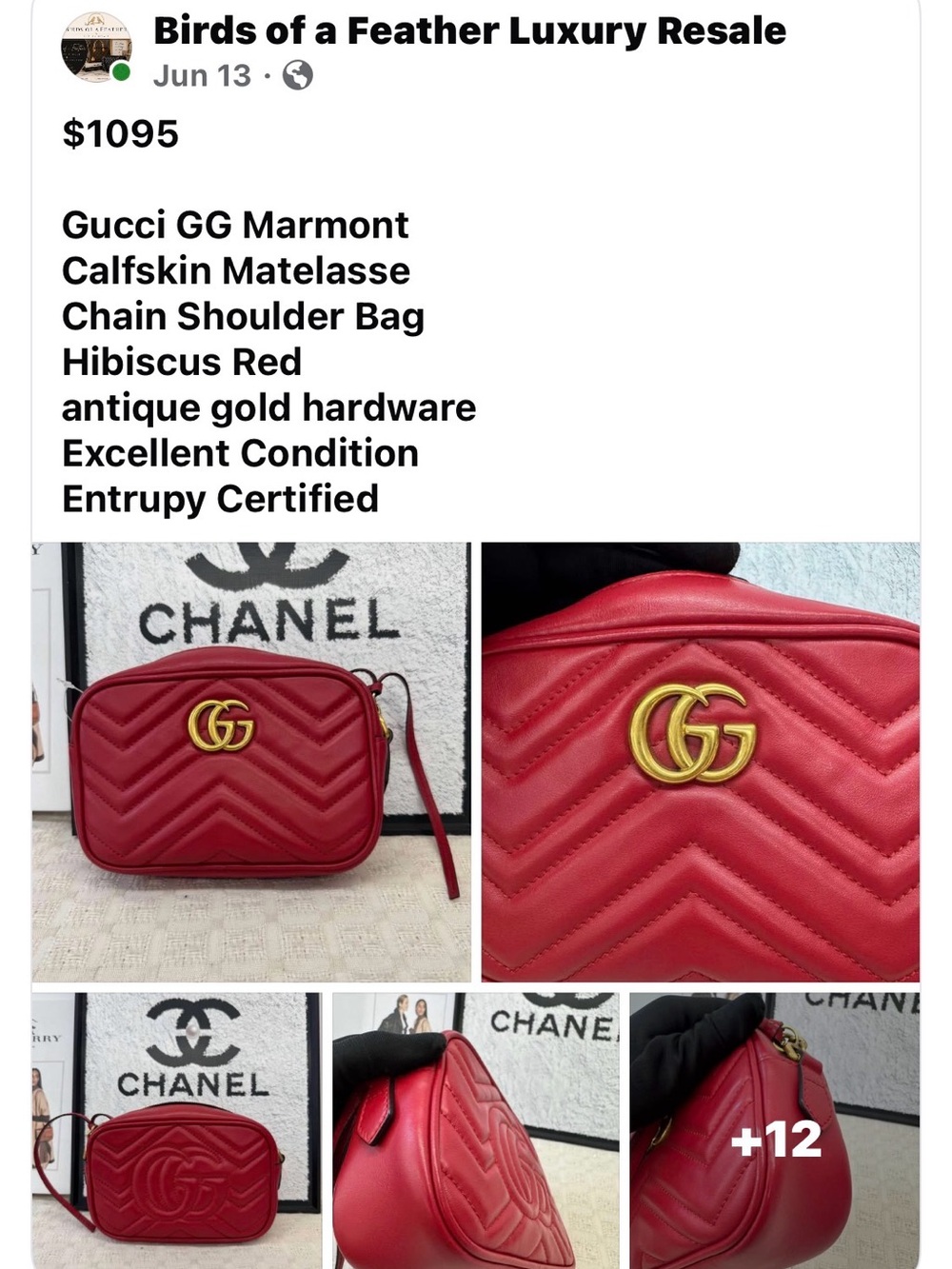 Gucci Red GG Marmont Calfskin Crossbody Bag with Gold Hardware